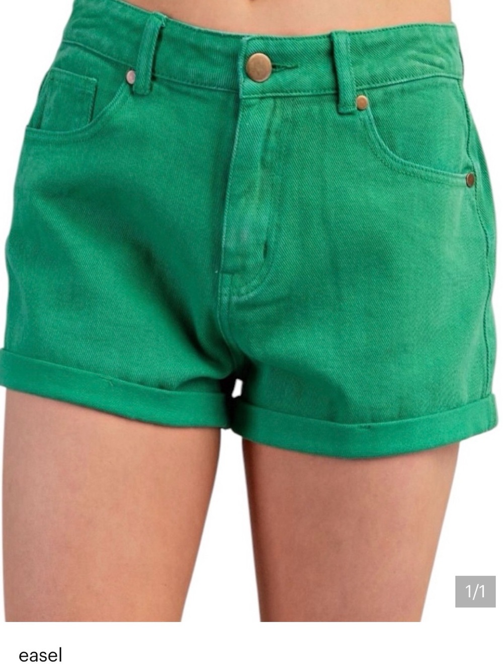 easel Emerald Green High-Rise Cuffed Jean Shorts
